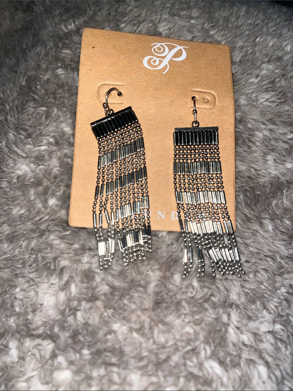 Plunder Silver and Black Fringe Drop Earrings